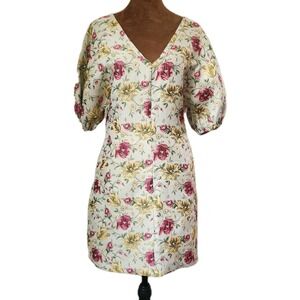Moodie Dress Size S Vintage Floral Tapestry Puff Sleeve Romantic Garden Pockets